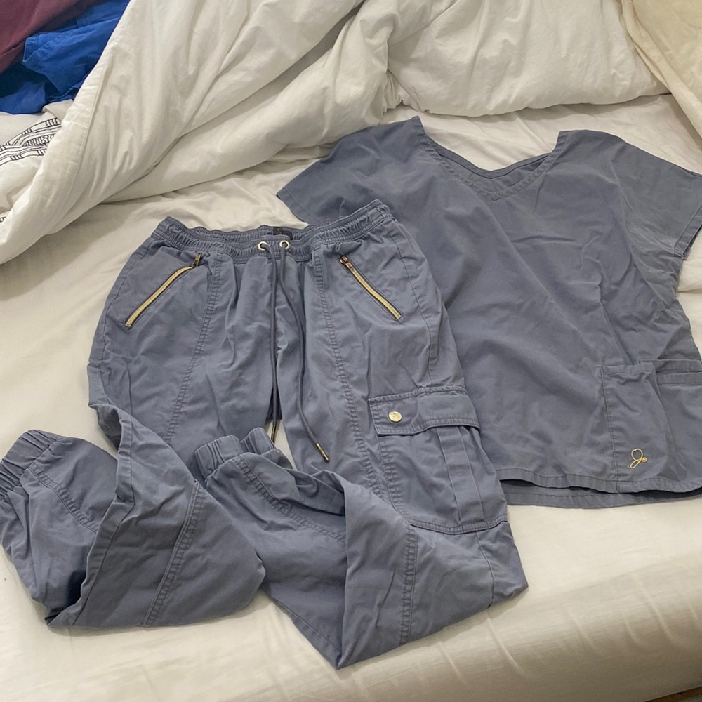 Grey Jaanuu joggers and dolman top scrub set
